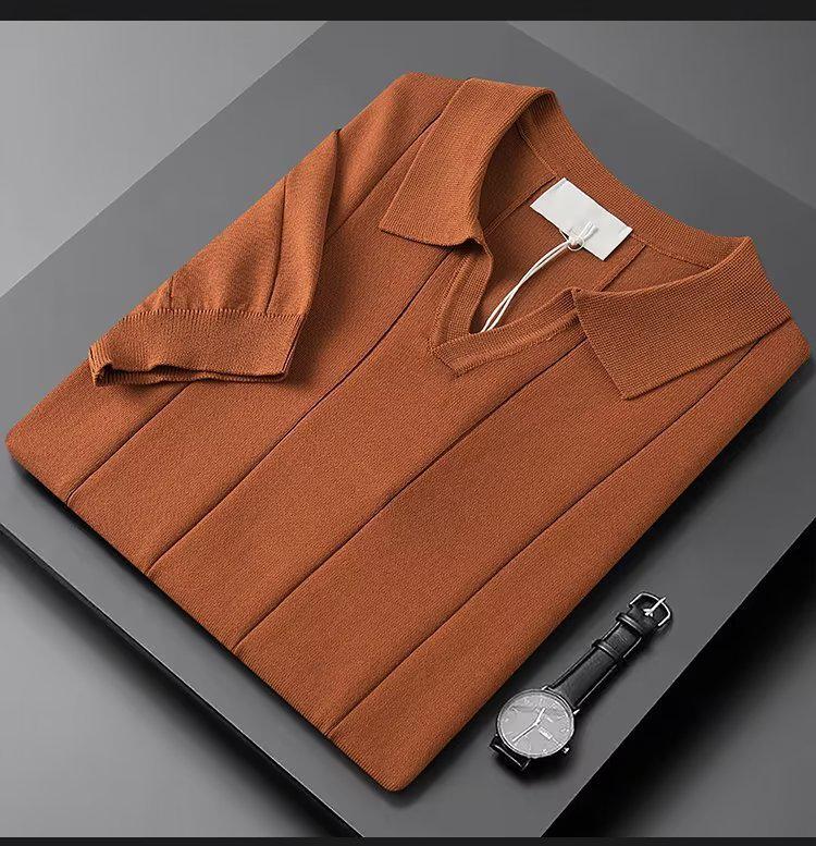 Мужская летняя рубашка-поло Ice Silk - короткий рукав, однотонный цвет, разноцветные лацканы