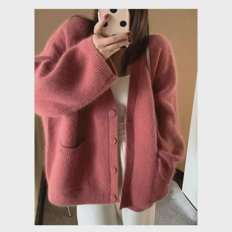 Retro Solid Color Knit Cardigan - Autumn/Winter Loose Fit Korean Sweater Jacket