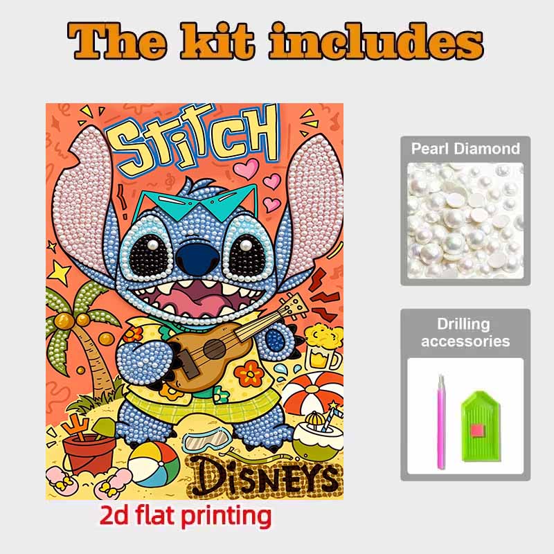 Disney Pearl Art Painting Home Wall Decor Stitch Hawaiian Guitar Picture Crafts Adult/Beginner Gift Creative Home Decor Unframed