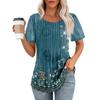 Women's Fashion Printed Casual Pleated Round Short Sleeve T-Shirt Top