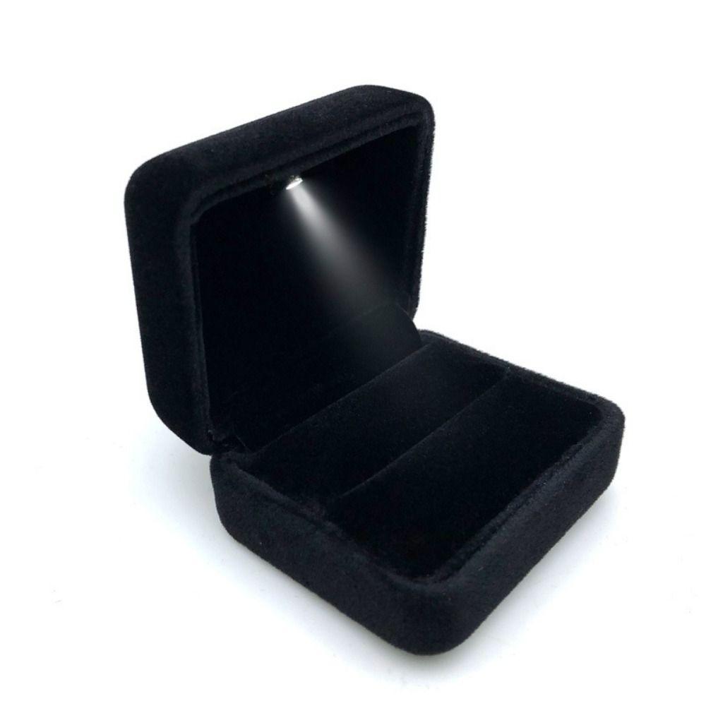 Velvet Ring Holder Case Square Shape Jewelry Organizer Box LED Ring Jewelry Box Anniversary