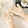 1 Pair Knitted Gloves Leopard Print Plush Warm Winter Gloves with Tie-Dye Color Bow Decoration Touchscreen Gloves