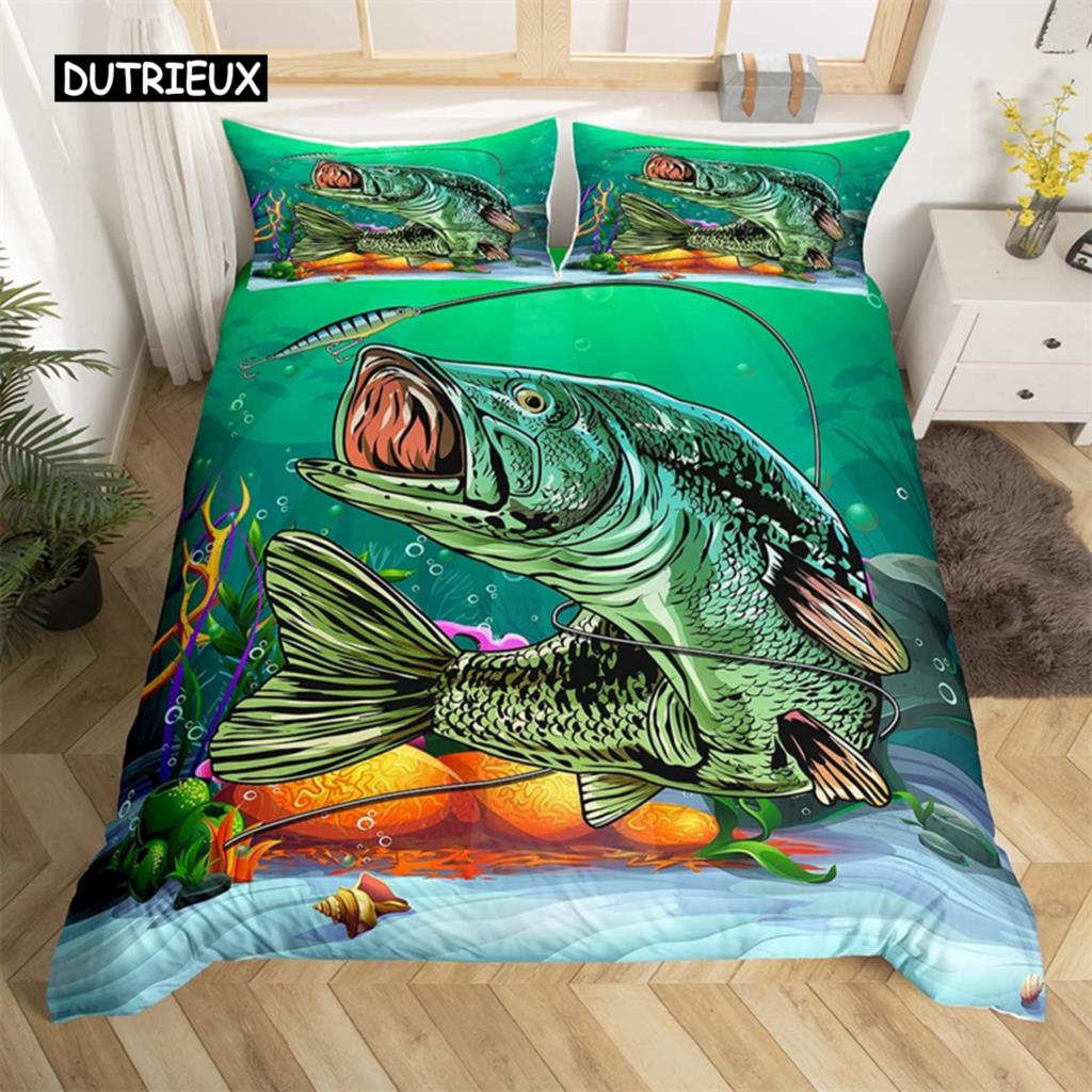 Пододеяльник с изображением рыбы-меч «Марлин» Kawaii Marine Life, комплект постельного белья из микрофибры, тема океана, большая рыба-щука, пододеяльник для односпальной кровати, двуспальная кровать