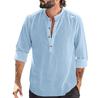 Дизайнерские весенне-летние мужские повседневные рубашки из хлопка и льна, однотонные рубашки с длинными рукавами, свободные рубашки с воротником-стойкой