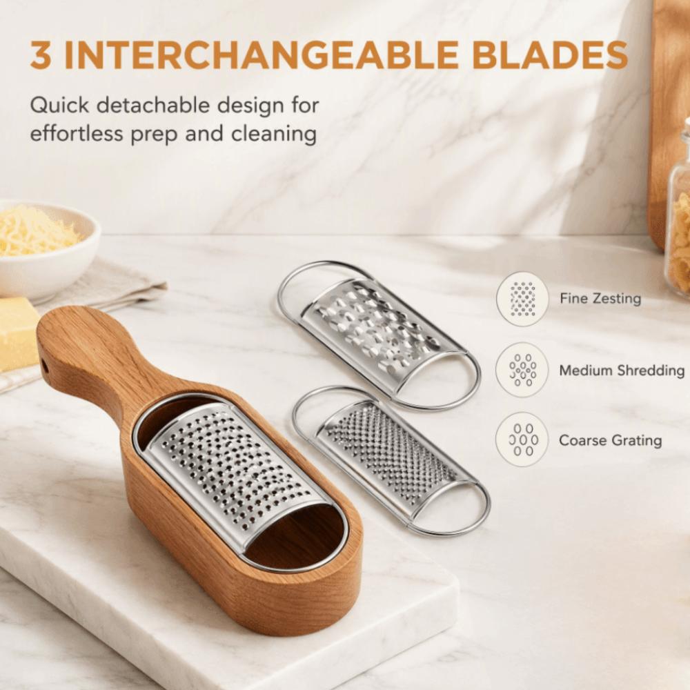 Silver Brown Cheese Grater Stainless Steel Wood Grater Box Durable Cheese Shredder Cheese