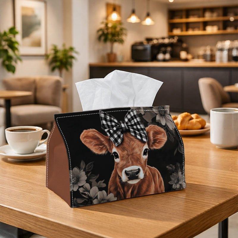1pc Vintage Floral Rustic Tissue Box, Cow Portrait Bow Botanical Perfect for Outdoor Gatherings, Daily Desktop Use, And Suitable for Bedrooms, Living