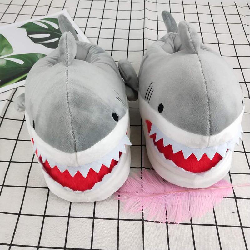 Unisex Cartoon Shark Plush Slippers for Men Women Soft Animal Funny Home Indoor Winter Warm Floor Shoes