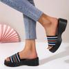 Platform Slippers Women's Large Size Wedge Slippers Colored One-word Platform Slippers Summer Striped Women's Shoes