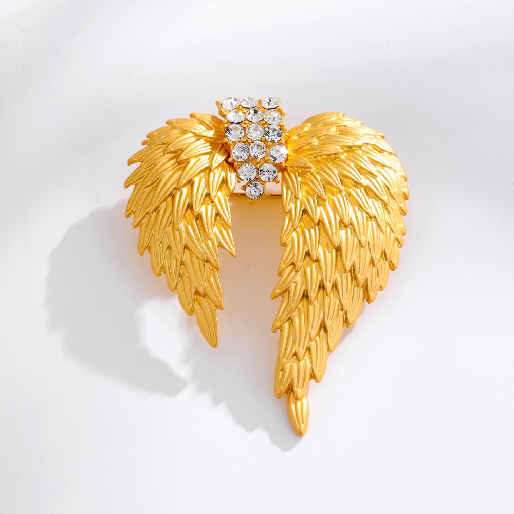 Diamond-encrusted Golden Wing Feather Brooch, Luxurious and Elegant Corsage Suit Jacket Coat