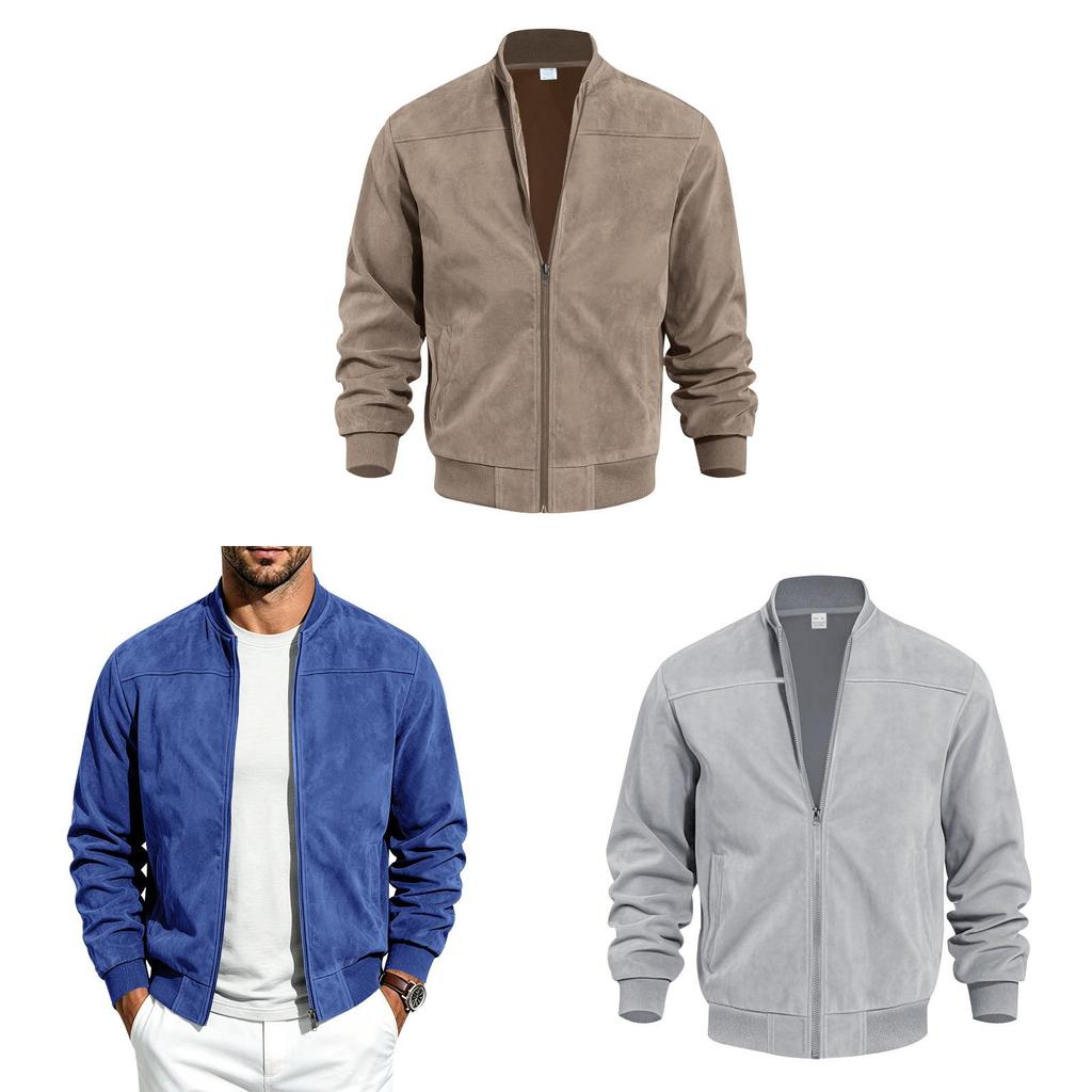 Punk Style Leather Sleeve Zipper Jacket For Men Casual Fall Wear