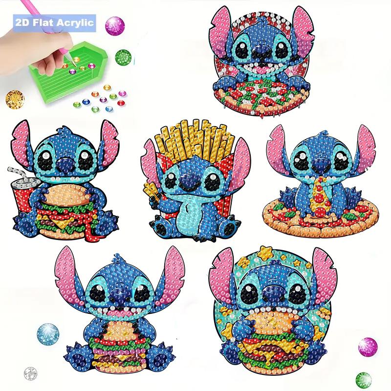 6Pcs DIY Diamond Painting Refrigerator Magnets, Disney Stitch, Cross-stitch Round Diamond Handicraft Home Decoration Gift