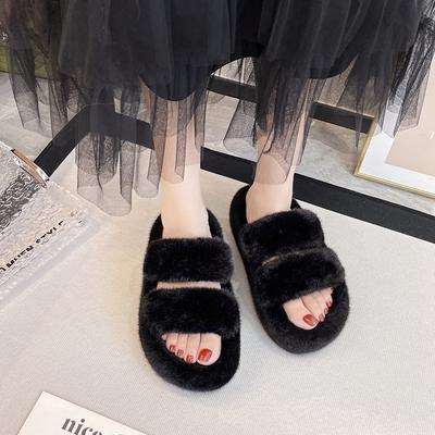 2025 корейская версия плюшевых модных пушистых тапочек для женщин для ношения осенью и зимой новые универсальные однословные две хлопковые тапочки