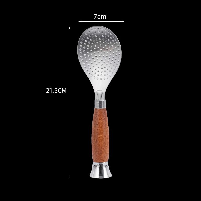 304 Stainless Steel Wooden Handle Rice Spoon Standing Design Round Edge Heat-resistant Non-stick Rice Paddle Kitchen Gadgets