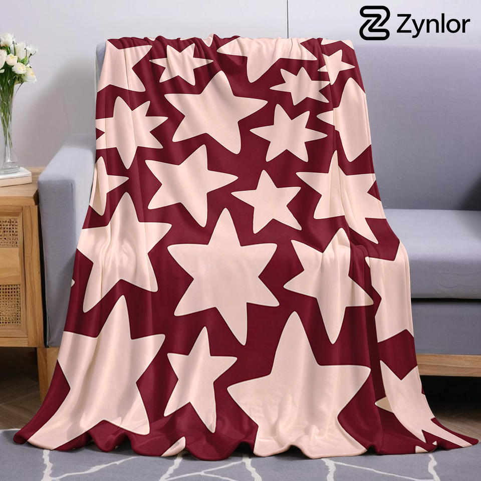 Burgundy Star Vibe Lightweight Microfiber Soft Christmas Fleece Blanket Warm Cozy Throw for Bed Sofa Office Travel All Season