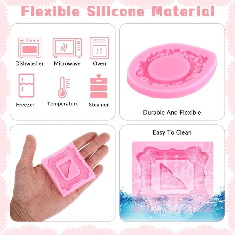 Набор из 4 многоразовых силиконовых форм для мастики Винтажная рельефная фоторамка Топперы для торта Декорирование Изготовление конфет Поделки своими руками