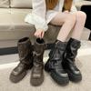 Модные новые 5,5 см зимние женские полусапоги в западном стиле, короткие сапоги с ремешком и пряжкой, из мягкой кожи, модная толстая подошва, обувь на платформе