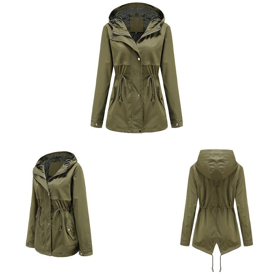 Женская водонепроницаемая куртка-тренч Для пешего туризма На открытом воздухе Ветровка Легкая классическая ветрозащитная с капюшоном Легкое непромокаемое пальто Тонкая верхняя одежда Дождевик