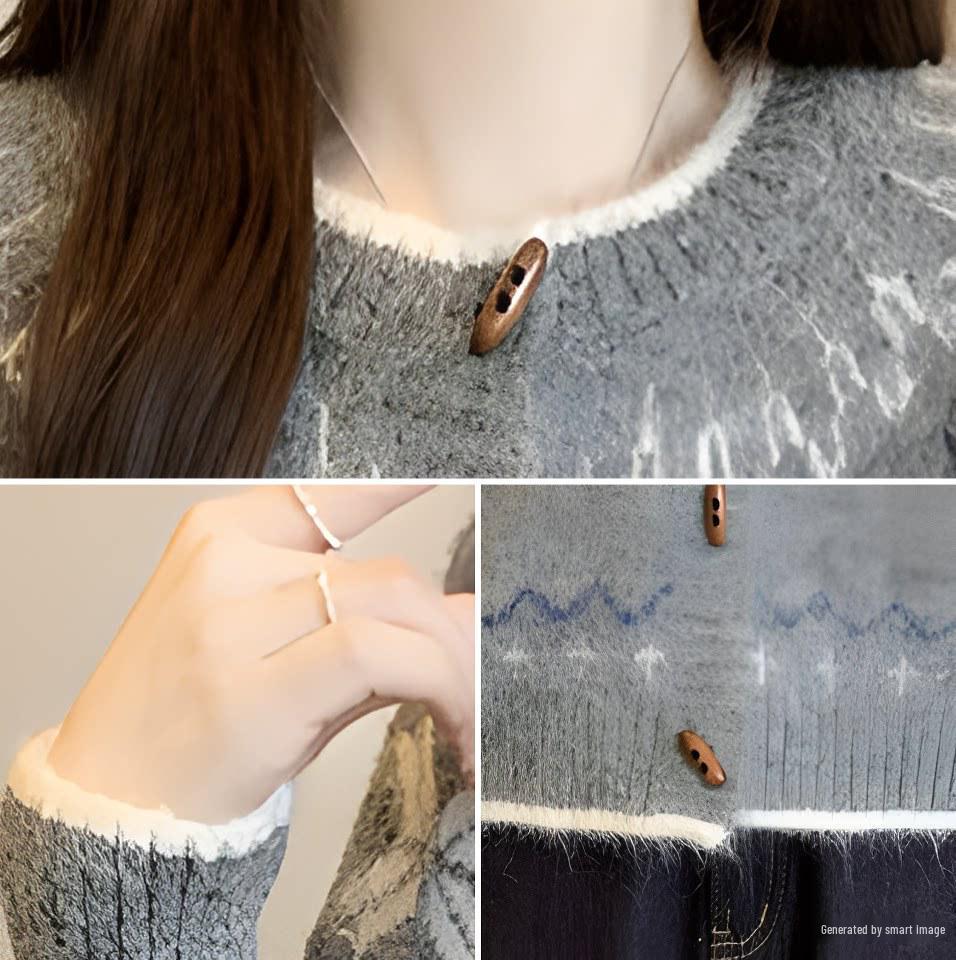 Women's Fair Isle Knit Cardigan: Autumn/Winter Loose Fit, Round Neck, Retro Korean Style Sweater Coat