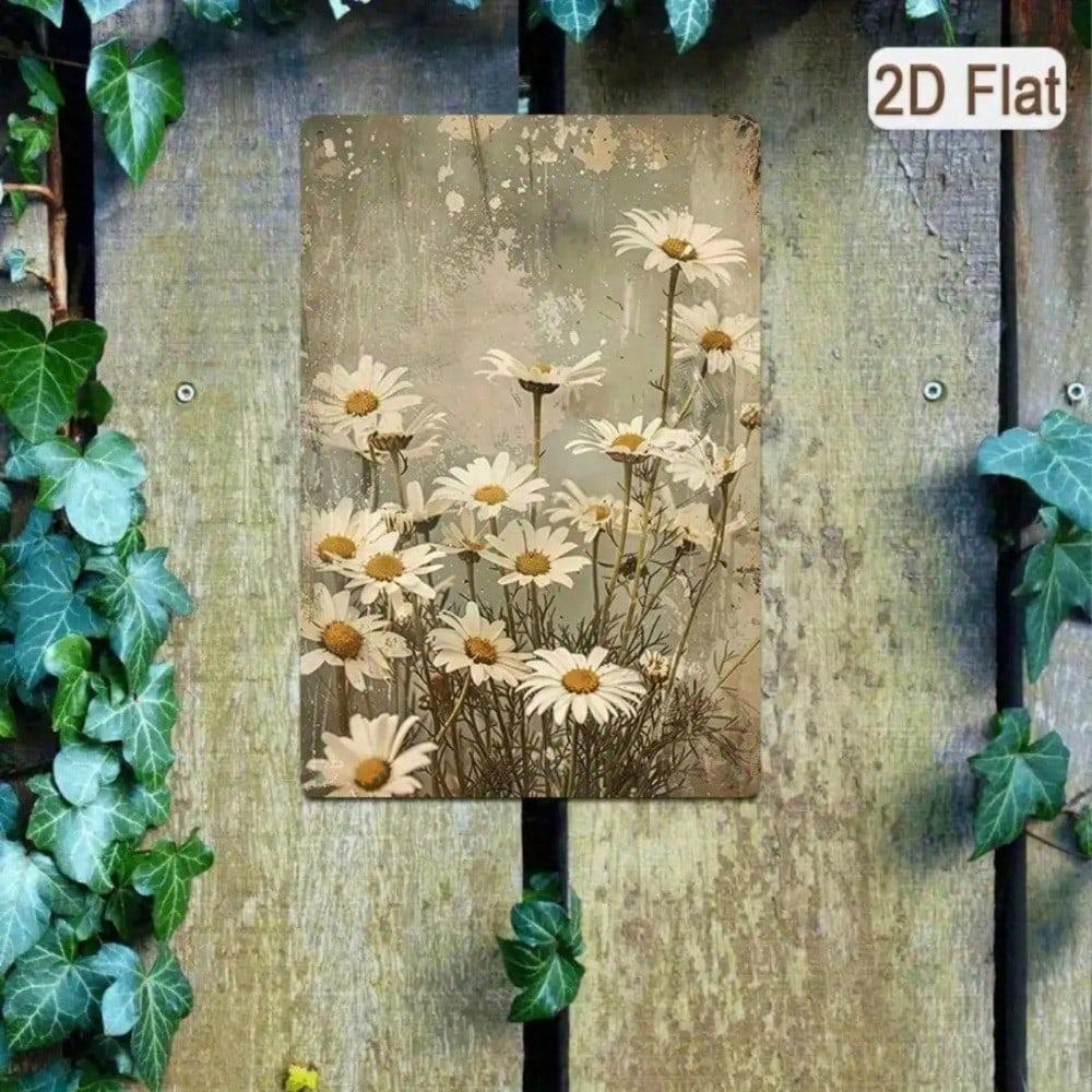 Винтажная жестяная табличка с ромашками 8x12 дюймов Цветочный настенный декор в стиле кантри для гостиной кухни 20x30 см