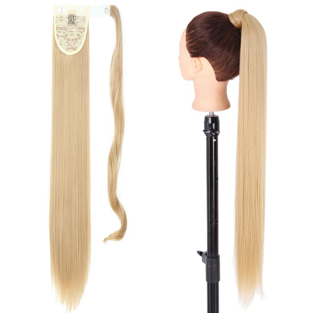 MISS WIG Synthetic Long Straight Hair Extension Wrap Around Clip In Heat Resistant Fiber Ponytail Natural Pony Tail for Women
