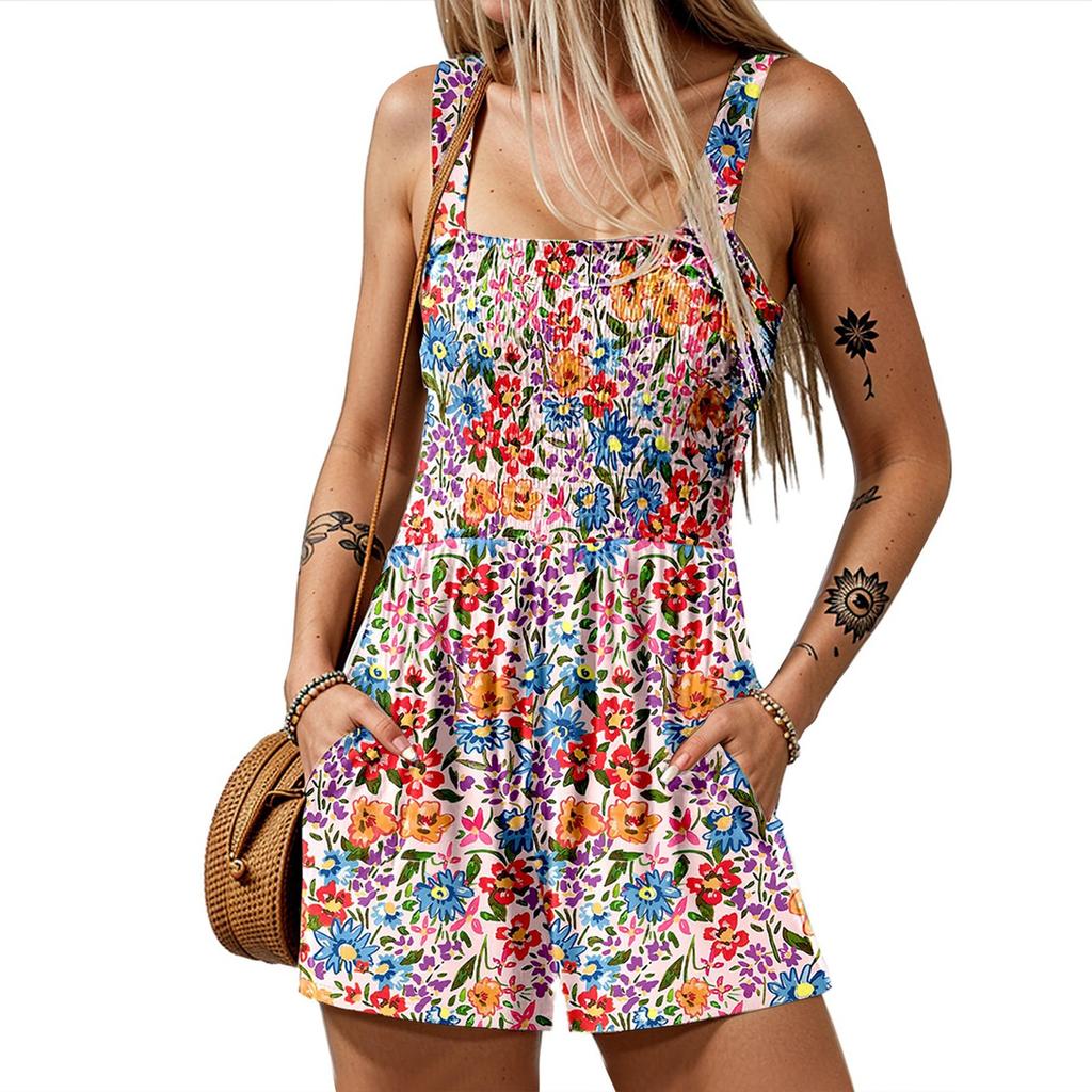 Женские летние повседневные комбинезоны с присборенной юбкой, свободные шорты без рукавов, комбинезоны для пляжного отдыха