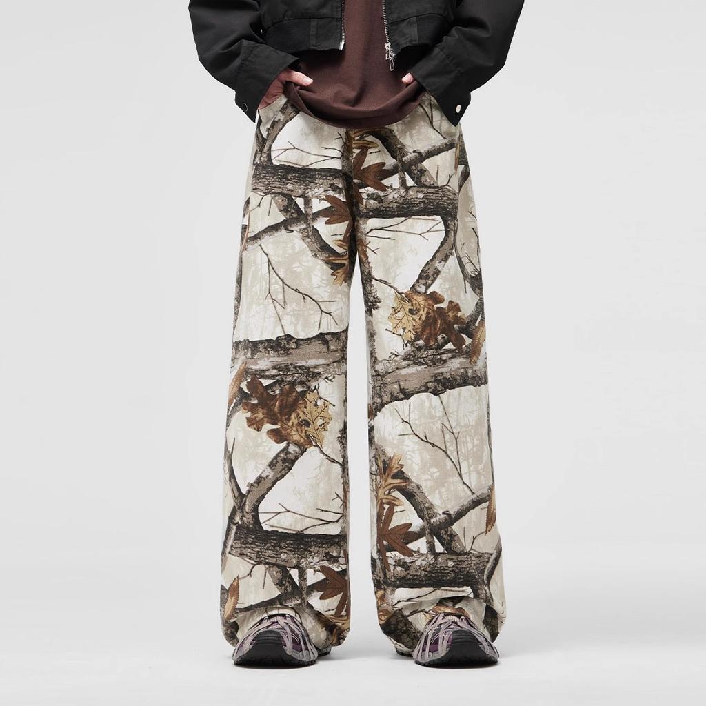 branches Graffiti full of camouflage jeans spring and autumn new loose straight wide-leg trousers