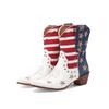 Women's Cowboy Western Boots USA Flag Ankle Booties Denim Studded Rivets Embroidery Stars Stripes Heeled Shoes 2025 New Footwear