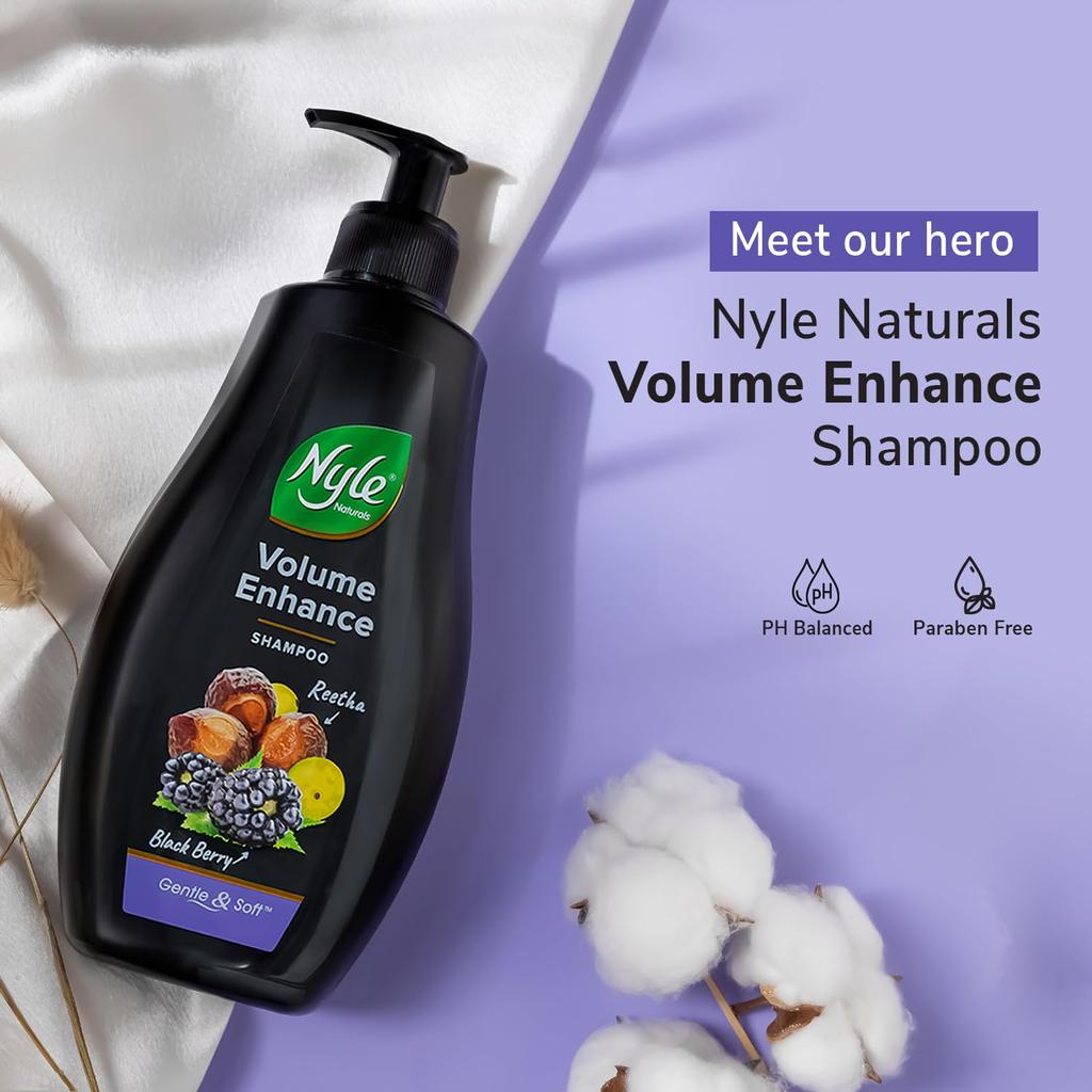 Nyle Naturals Volume Enhance Shampoo For Voluminous Hair With Reetha Blackberry & Amla Gentle Daily Care 400ml