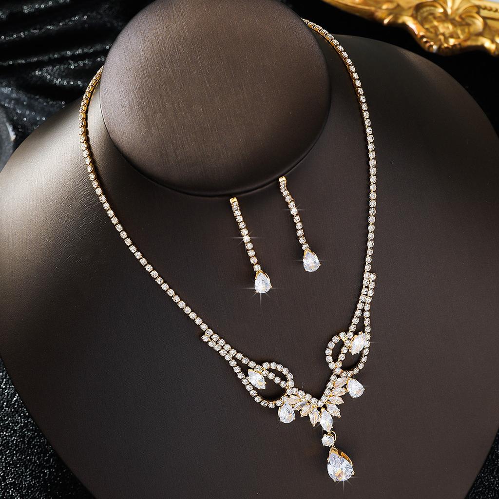 Набор из 3 модных женских колье и серег с дизайном из стразов и капель воды, подходит для свадеб, вечеринок и h