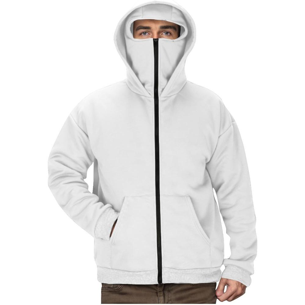 Streetwear Fleece Hoodies for Men with Mask 2025 Thermal Winter Double Hat Hooded Sweatshirt Outdoor Sports Jacket