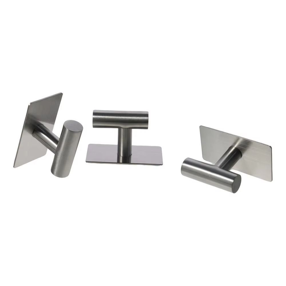 2Pcs Self Adhesive Robe Hanger Holder Stainless Steel Toilet Hanging Rack Bathroom Towel Hooks Key