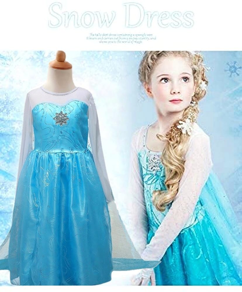 Princess Dress for Kids Cosplay Costume Luxury Set Ice Blue Ribbon Braided Heart Magic Original 110cm NT331 [CREDIBLE] 8-piece - (Princess Dress,