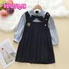 Девочки весна и осень новый британский стиль плиссированная юбка рубашка детское платье школьная одежда
