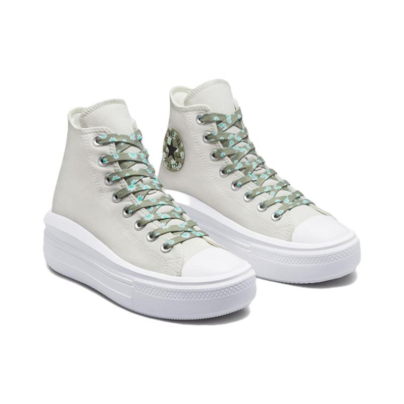 Converse Chuck Taylor All Star Move Платформа Простой Однотонный Износостойкий Высокий Верх Холщовые Кеды Женские Серо-зеленый