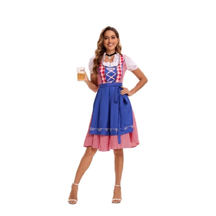 Adult Women German Bavarian Oktoberfest Costume Set,Beer Costume Dirndl Dresses for Halloween and Beer Festival Carnivals