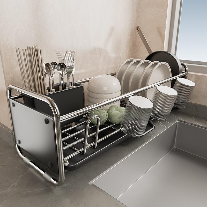 Dish Bowl Cup Drying Organizer, Multi-Functional Kitchen Sink-Side Rack with Chopstick Holder, Space-Saving Durable Practical