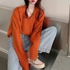 Hirsionsan Cropped Loose Solid V-neck Knitted Pullover Sweaters Women New Korean Causal Retro Sweaters Minimalist Long Sleeve Jumpers
