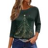Women's O-Neck 3/4 Sleeve Christmas Print Top