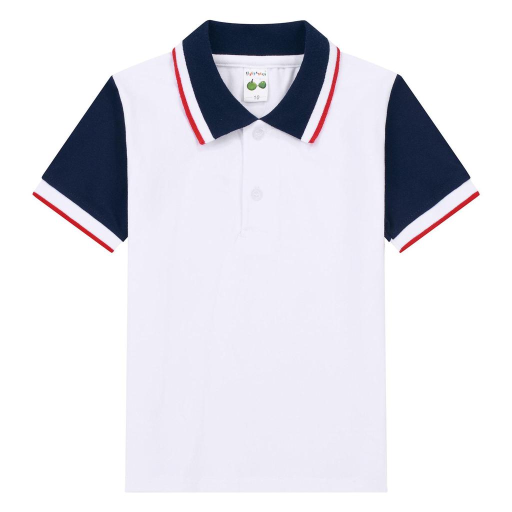 Детская белая хлопковая рубашка-поло с коротким рукавом для школьной формы