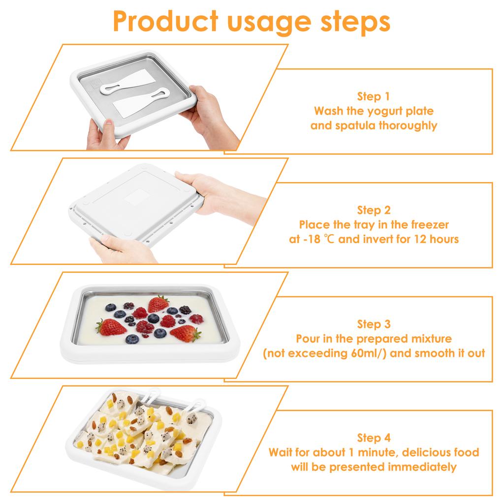Rolled Ice Cream Tray DIY Frozen Yogurt Maker Trays with 2 Scrapers Portable Rolled Ice Cream Maker Kit for Home Ice-cream Tools