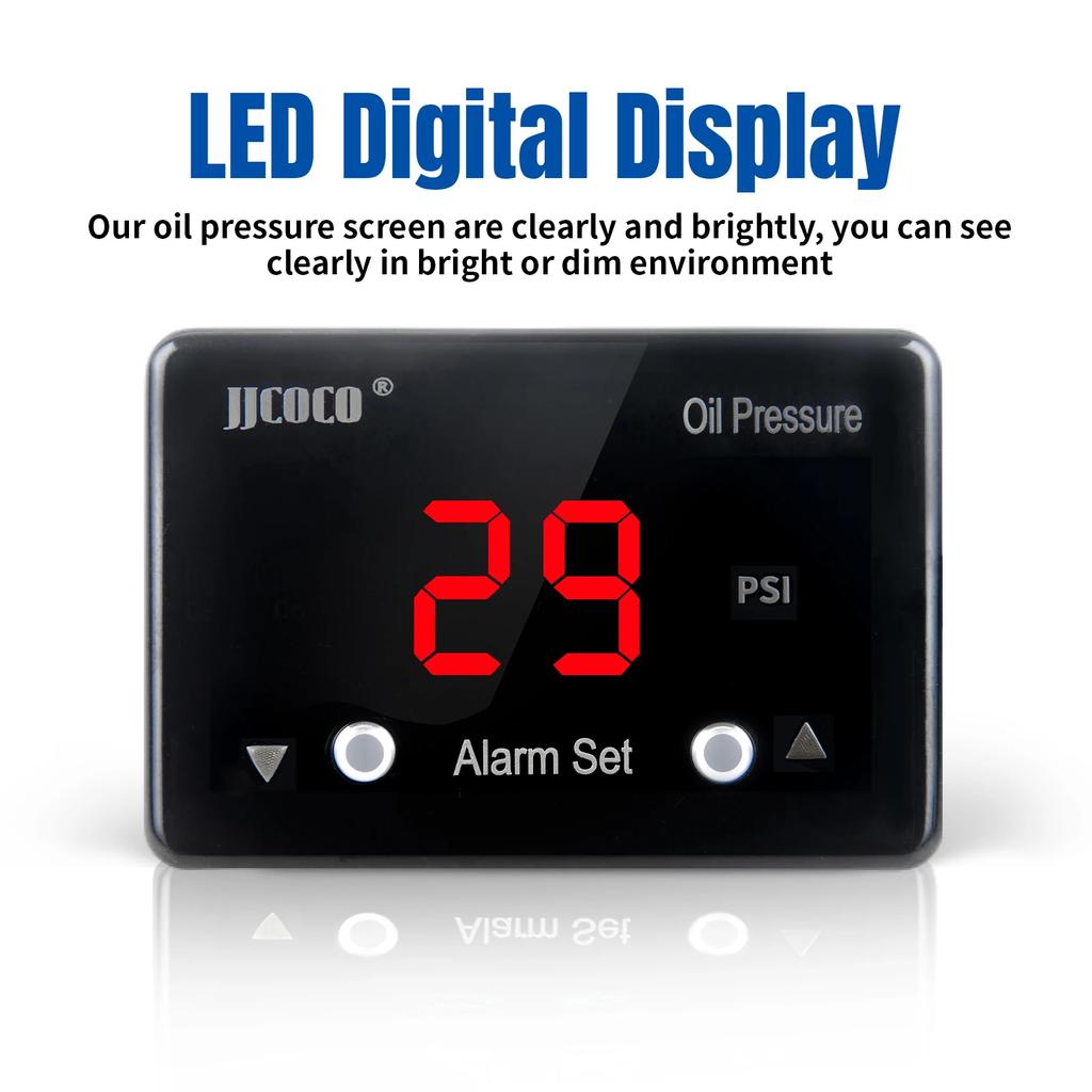 JJCOCO 12V Digital Display Oil Pressure Gauge 1/8 npt electric temperature sensor with alarm