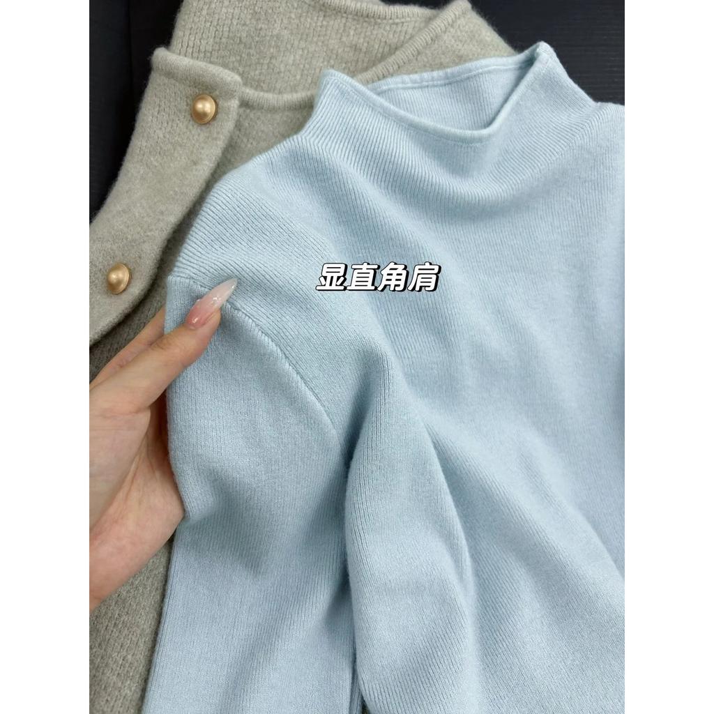 Milk Blue Inner Sweater Women's Autumn and Winter New Semi-turtleneck Knitted Bottoming Shirt, High-end Outer Wear Temperament Top