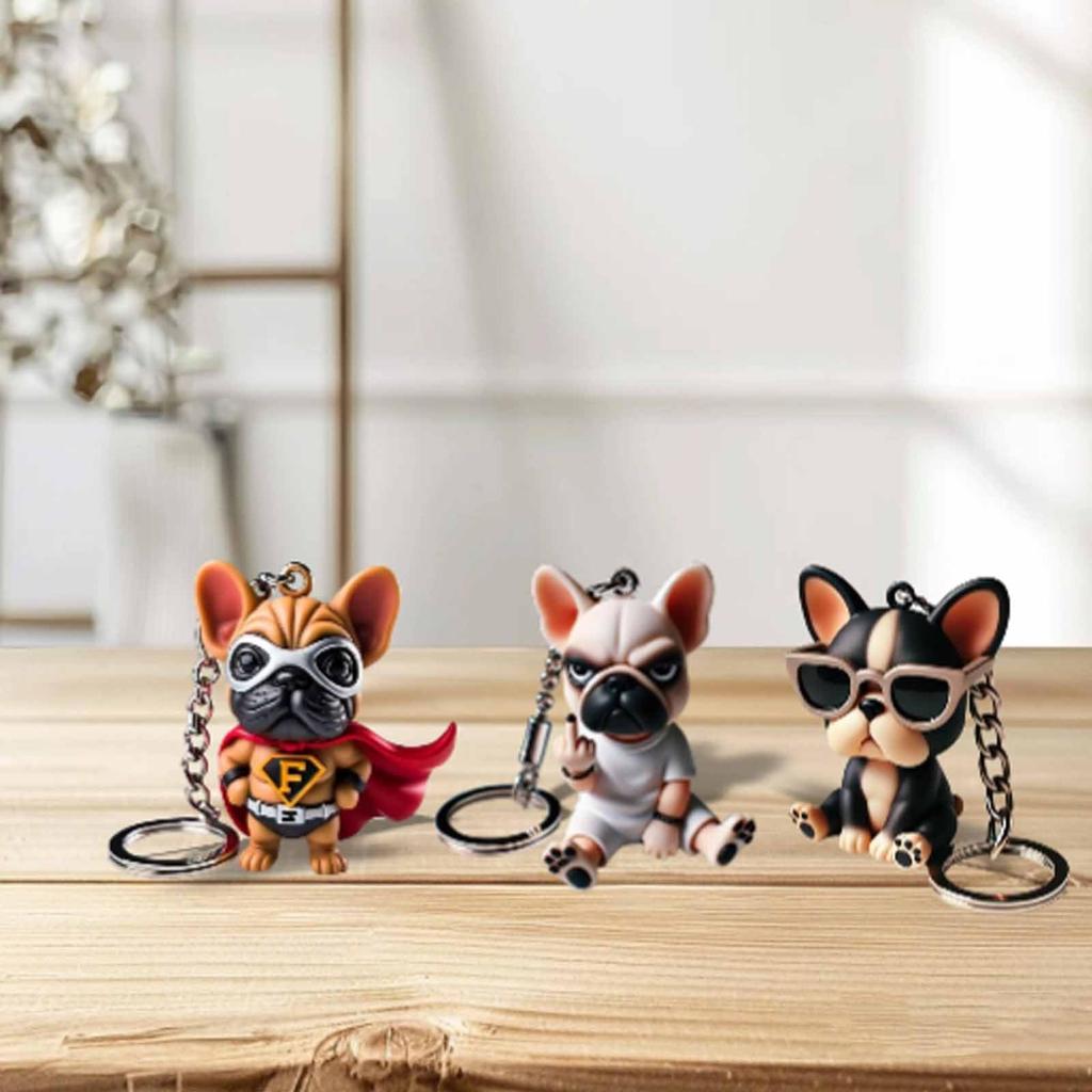 Funny French Bull Dogs Keychain,Creative Middle Finger Bull Dogs Keychains,Cool Portable Dog Decortion