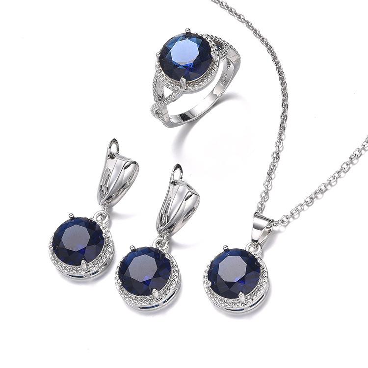 Комплект украшений Женский циркон ожерелье серьги кольцо из трех частей простой круглый комплект