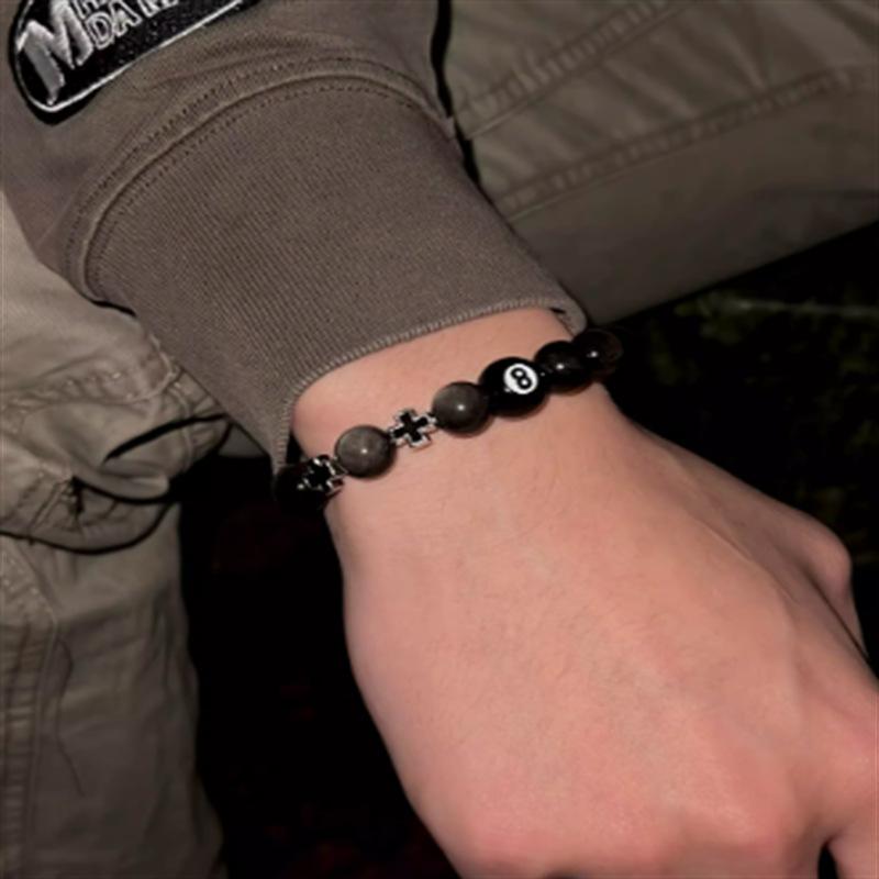 Obsidian Cross Bracelet Chinese Black Eight Billiard Bracelet Opal Beaded Student Party Bracelet