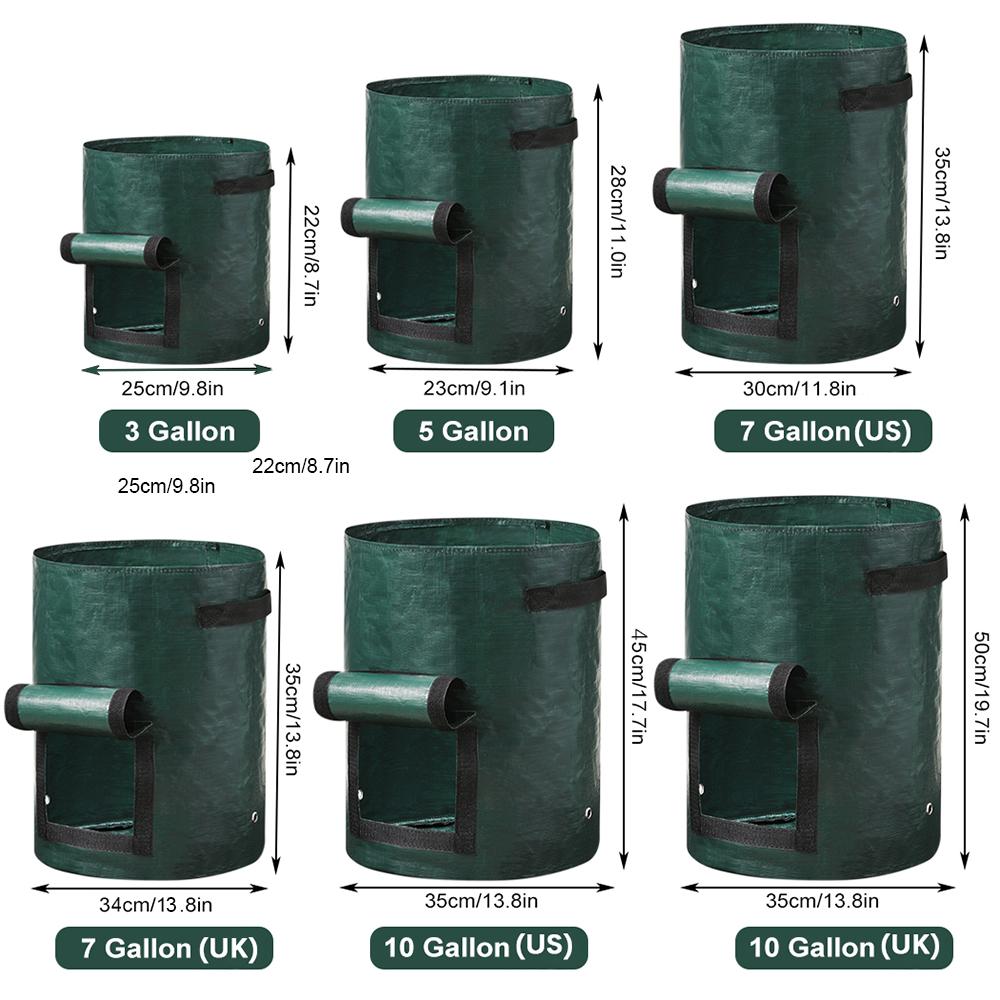 Мешки для выращивания растений на 3/5/7/10 галлонов Мешки для выращивания овощей из полиэтилена с ручкой Утолщенные мешки для выращивания картофеля, лука, садовые горшки на открытом воздухе