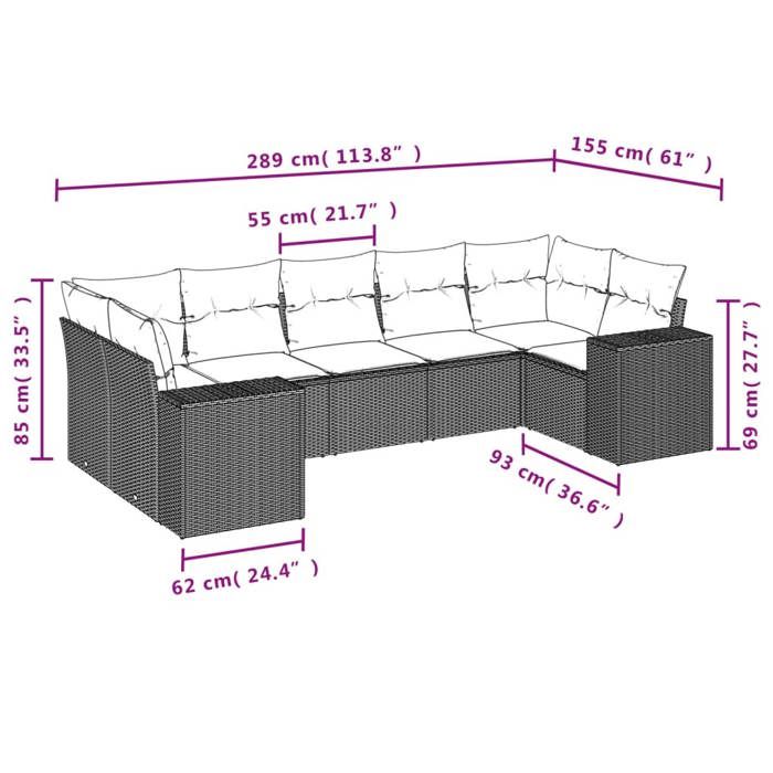 VidaXL Salon de Jardin avec Coussins 7 pcs, Canapés de Terrasse, Ensemble de Meubles de Patio, Mobilier d'Extérieur, Noir 3222984
