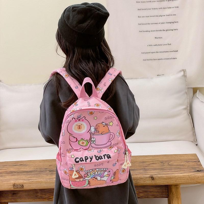 Stylish Capybara Cartoon School Bag For Kids With Comfortable Padded Straps