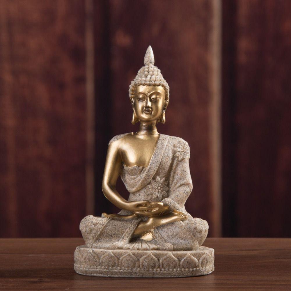 Oriental Culture Sandstone Buddha Sitting Meditation Buddha Statue Zen Ornament  Indoor