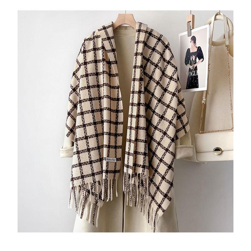 Korean Style Thick Warm Checkered Scarf Women Winter Neck Shawl Wrap